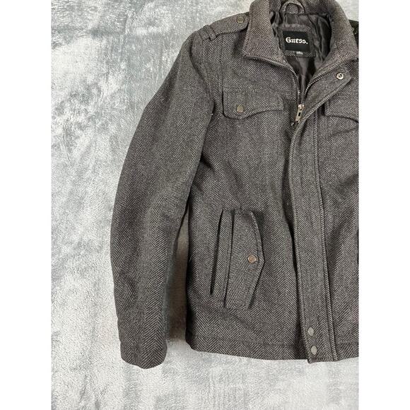 Guess Black Herringbone Wool Blend  Women's S/P Snap Front Lined Winter Coat - Picture 6 of 8